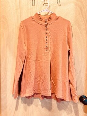 Natural Reflections Long-Sleeve Mock Neck Button Top - Terracotta
